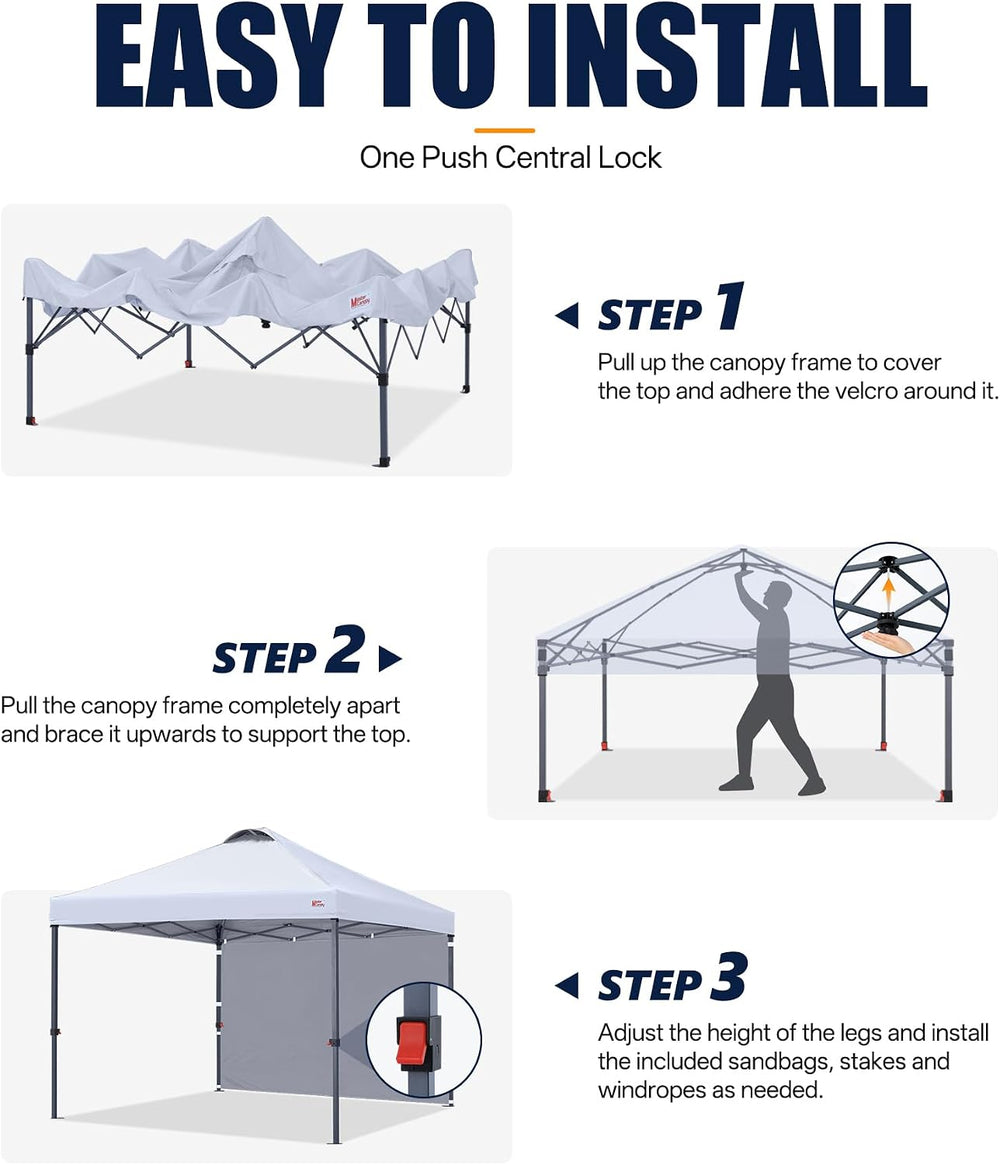 MASTERCANOPY 8x8 Durable Pop Up Canopy Tent with 1 Sidewall, White