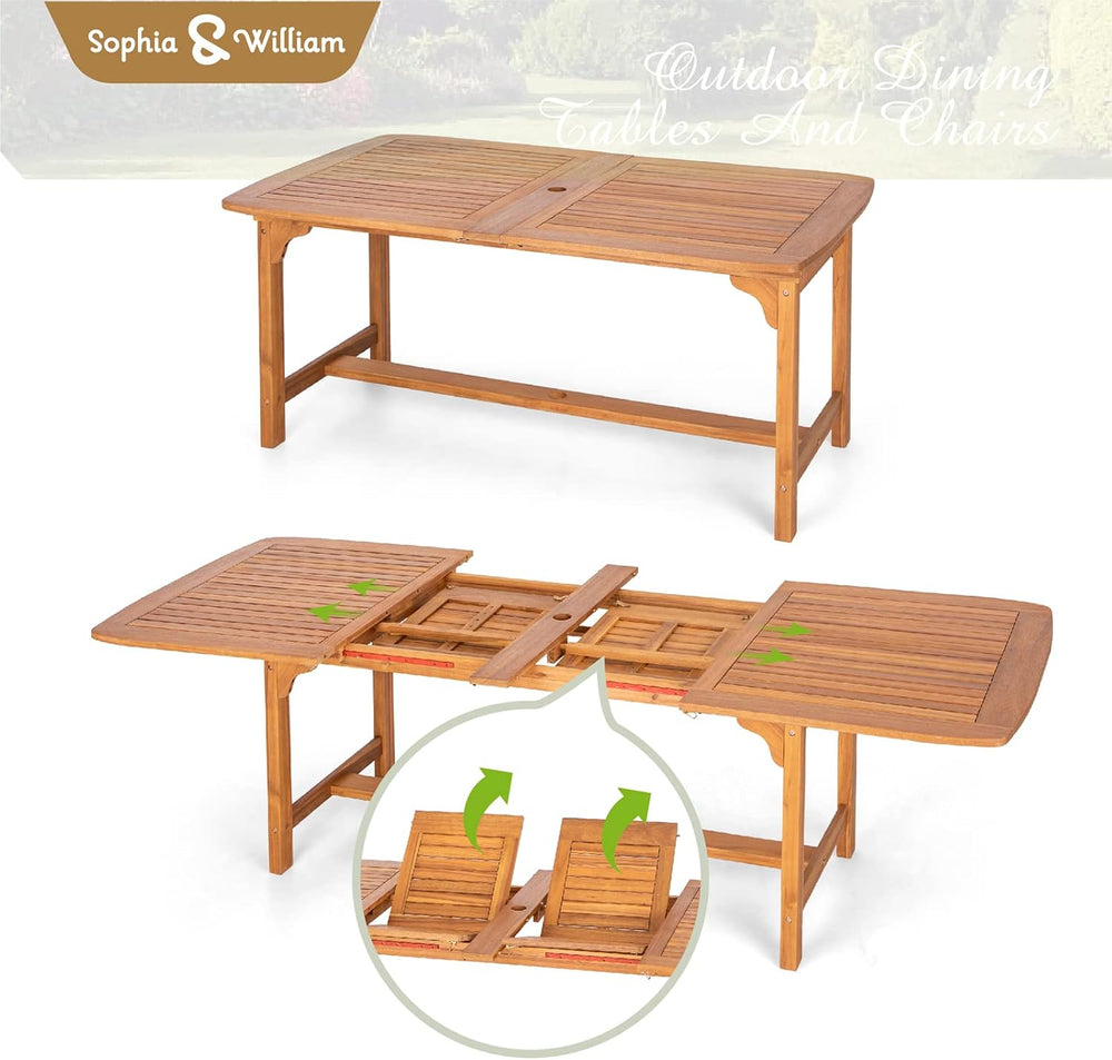 Sophia & William 9pc Outdoor Dining Set, Expandable Wood Table