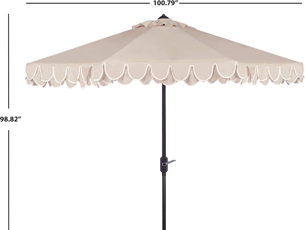 SAFAVIEH Outdoor Valance Crank Patio Umbrella, 9 ft Beige/White PAT8006C
