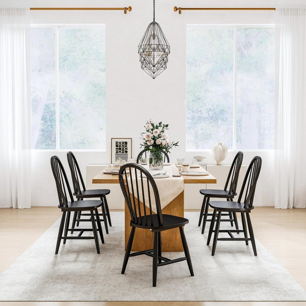 chairus Farmhouse Black Dining Chairs Set of 8, Windsor Wooden Dining Room Ch...