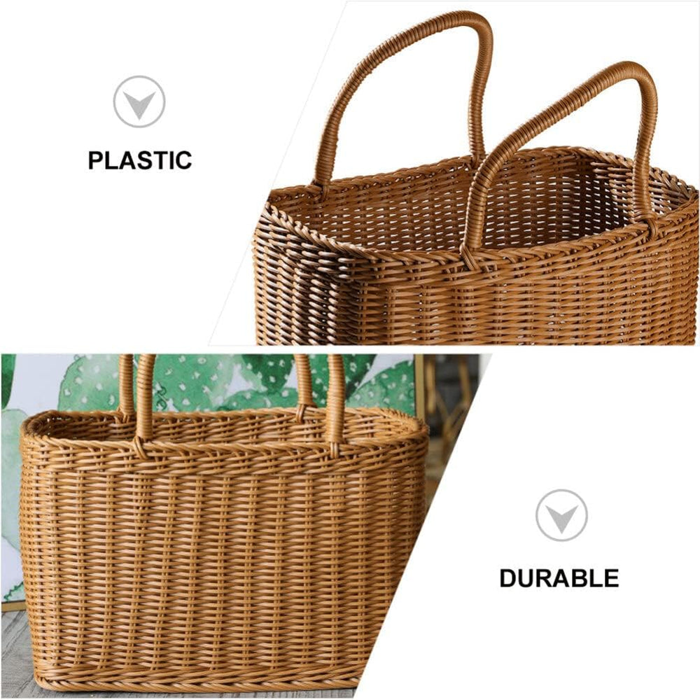 VOSAREA Wicker Picnic Basket Woven Natural Household Basket with Lid Hand Wov...