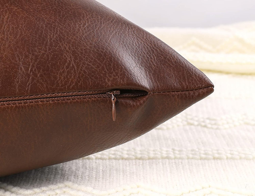 PANOD Set of 2 Faux Leather Throw Pillow Covers 22 x 22 Dark Brown,Modern Lux...