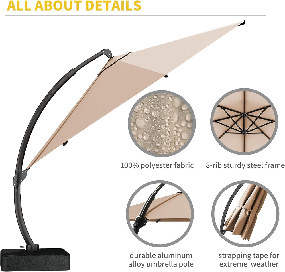 Kingdura 12ft Offset Cantilever Patio Umbrella with Base Included, Large Roun...