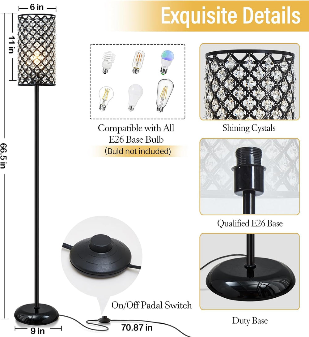 GyroVu Crystal Floor Lamp, Modern Standing Lamp with Elegant Shade Black Floo...