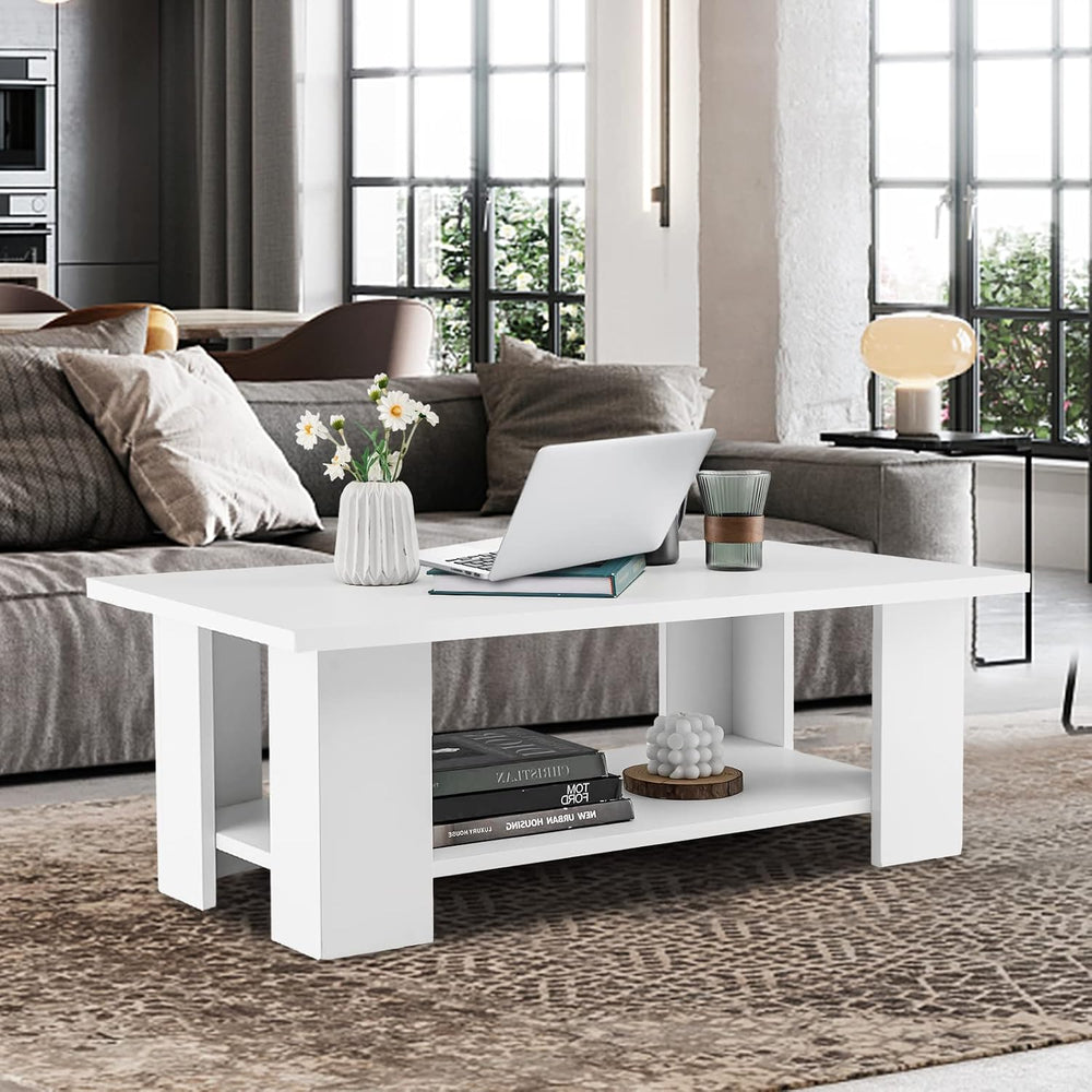 Tangkula 2-Tier Coffee Table, Modern Rectangular Center Cocktail Table with 5...