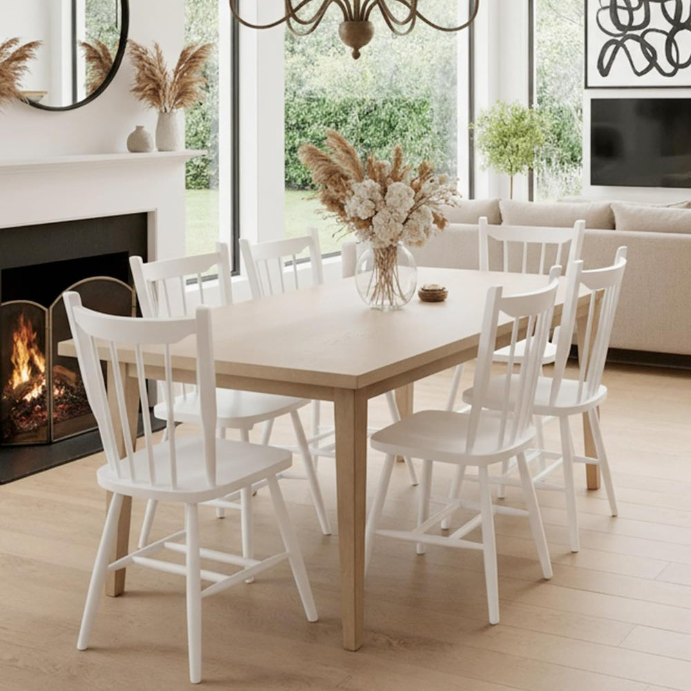 HNY White Windsor Dining Chairs Set of 4, Farmhouse Wooden Kitchen Chairs wit...