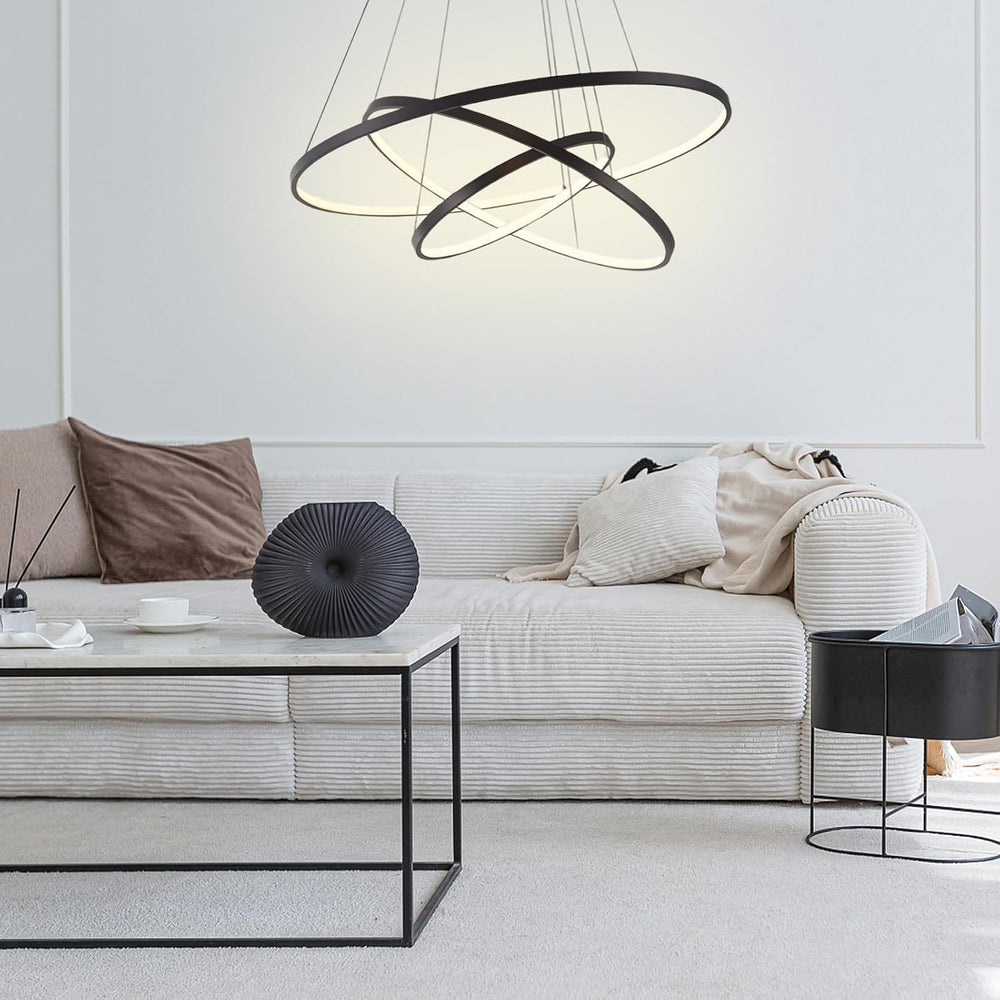 LightInTheBox Modern LED Pendant Light 3 Ring Chandeliers Black Circle Pendan...
