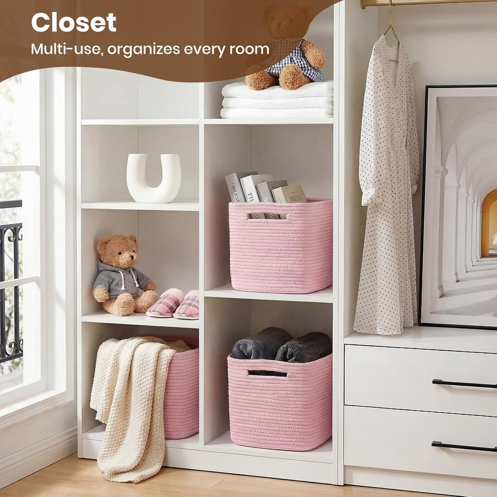 Storage Baskets for Organizing, 14 x 10 x 9” Closet Shelf Woven Baskets, Squa...