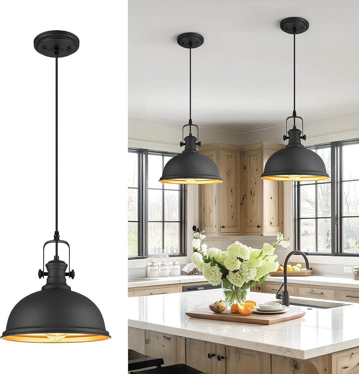 11.5" matte black pendant light for kitchen island, main product view