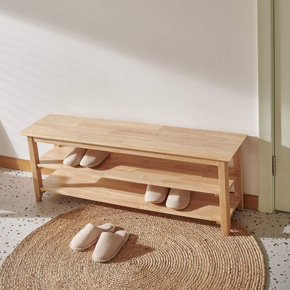 XKZG Shoe Rack Bench Wooden Storage Bench Entryway Bench, Natural, 47.2"