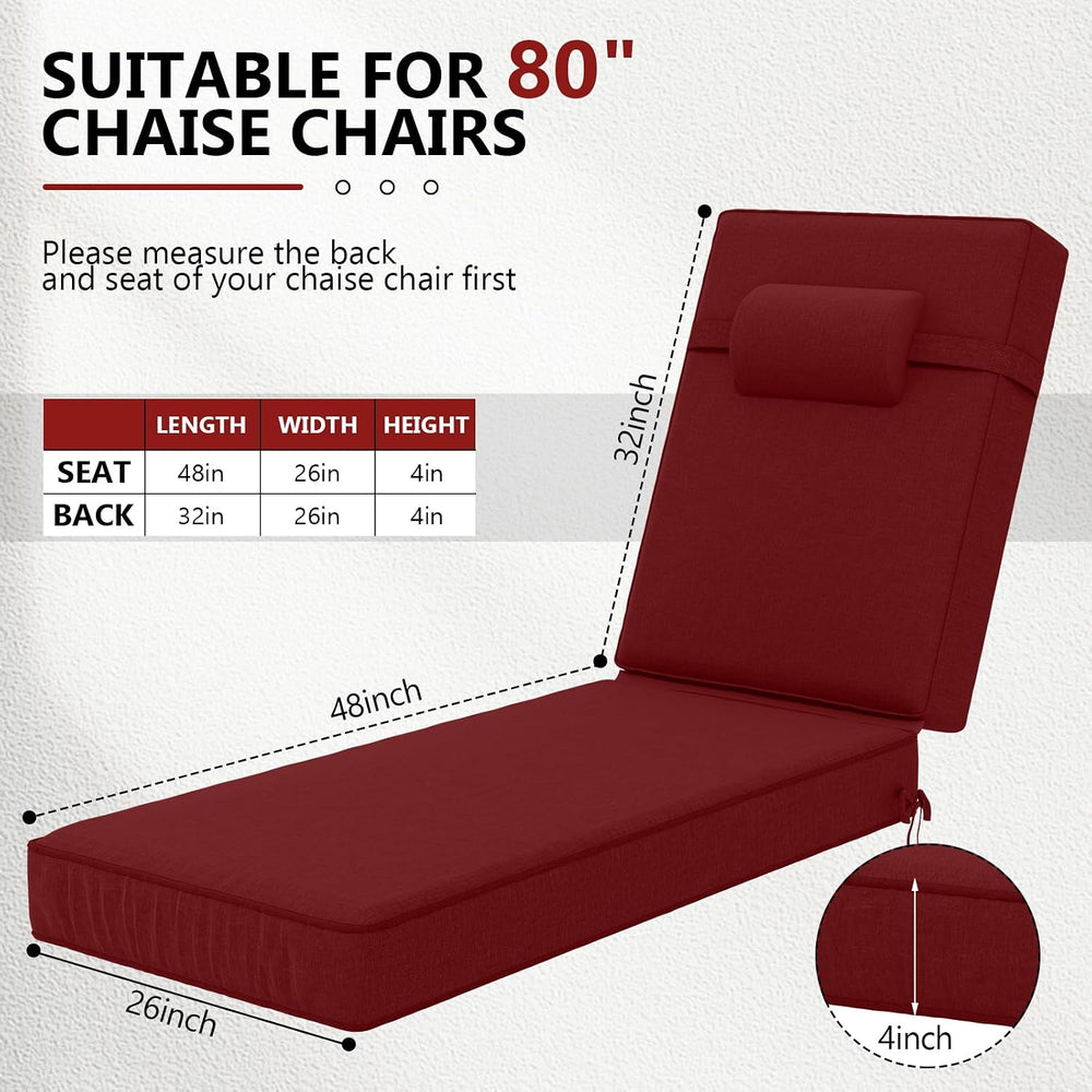 80 x 26 x 4 Inch Olefin Chaise Lounge Cushions, Lounge Chair Cushions with He...