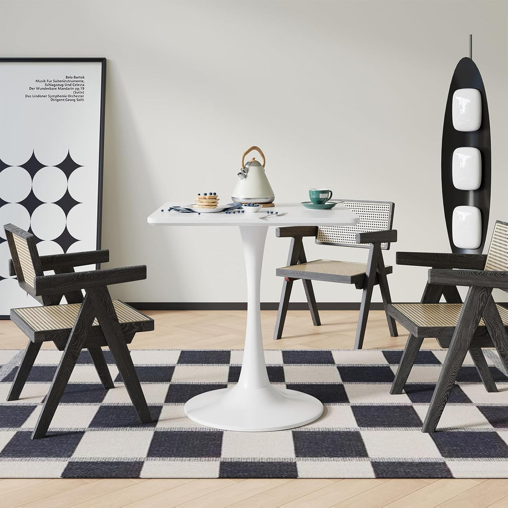 White Square Tulip Table for 2 Person, Modern 24 Inch Small Dining Table