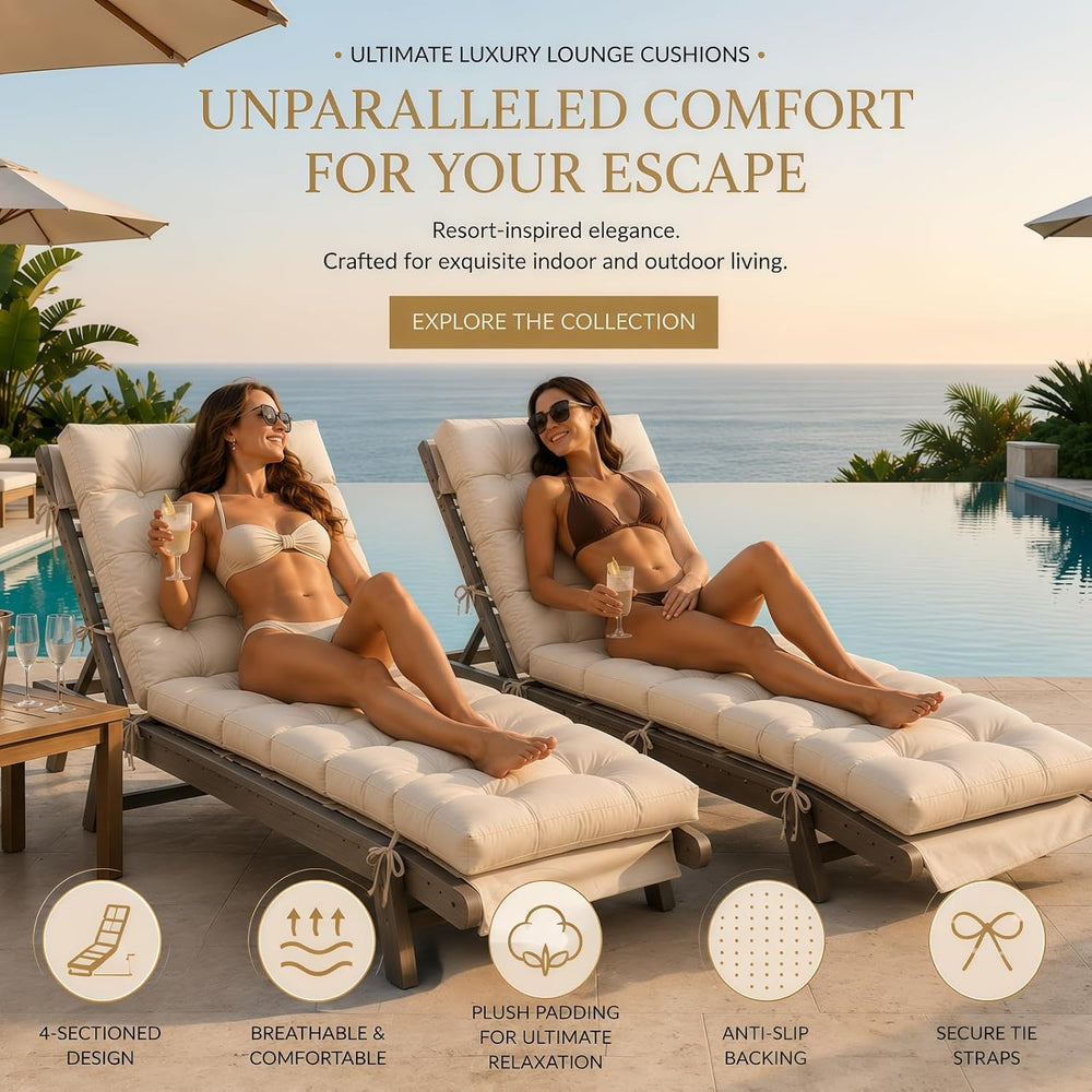 Chaise Lounge Cushion Outdoor, 74.4" x 22" Waterproof Patio Lounge ...