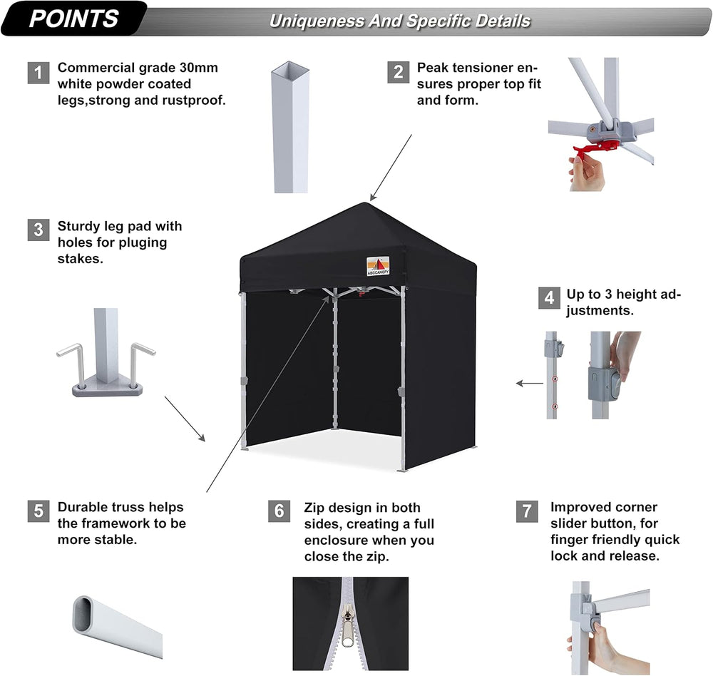 ABCCANOPY Commercial Pop Up Canopy Tent with Sidewalls 5X5,Black