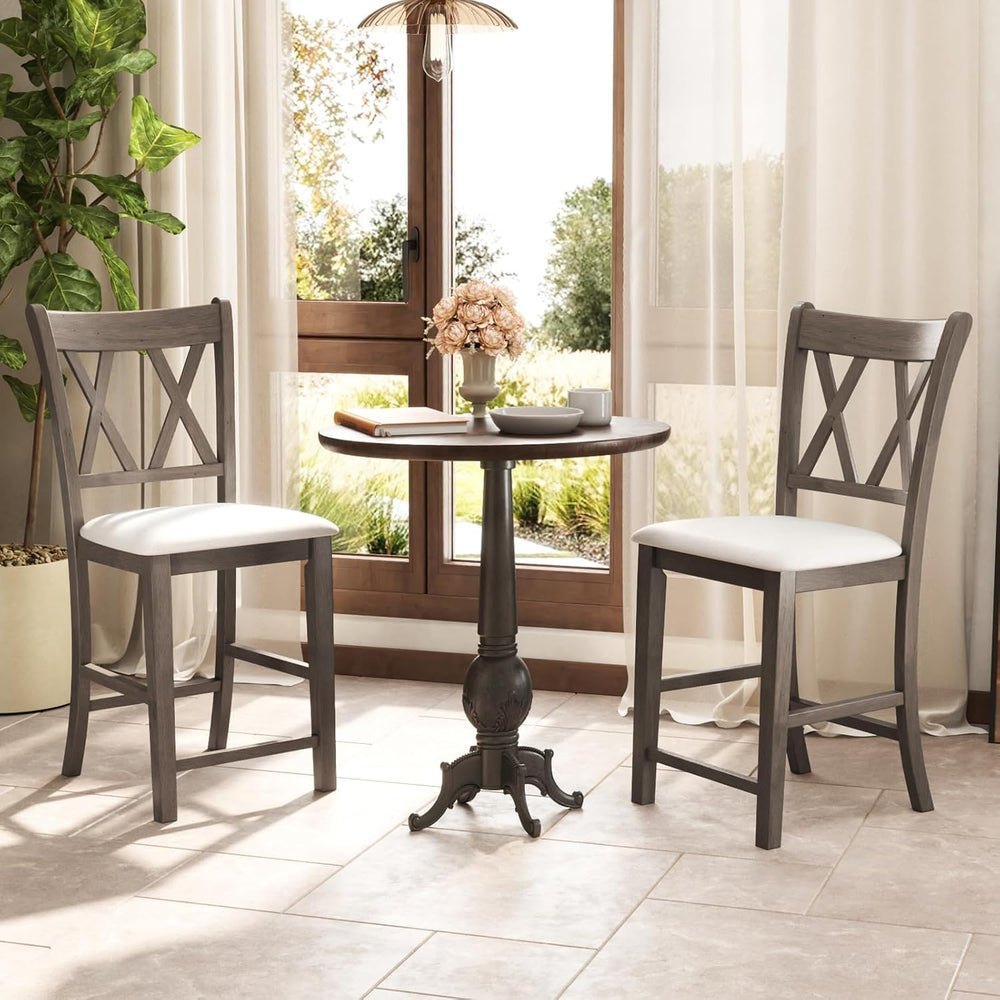 Giantex Wood Bar Stools Set of 2, 24" Counter Height Bar Stools w/Cross ...