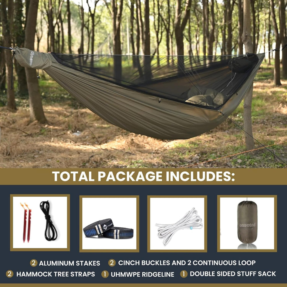 Onewind 11ft Ultralight Camping Hammock with Mosquito Net and Ridgeline