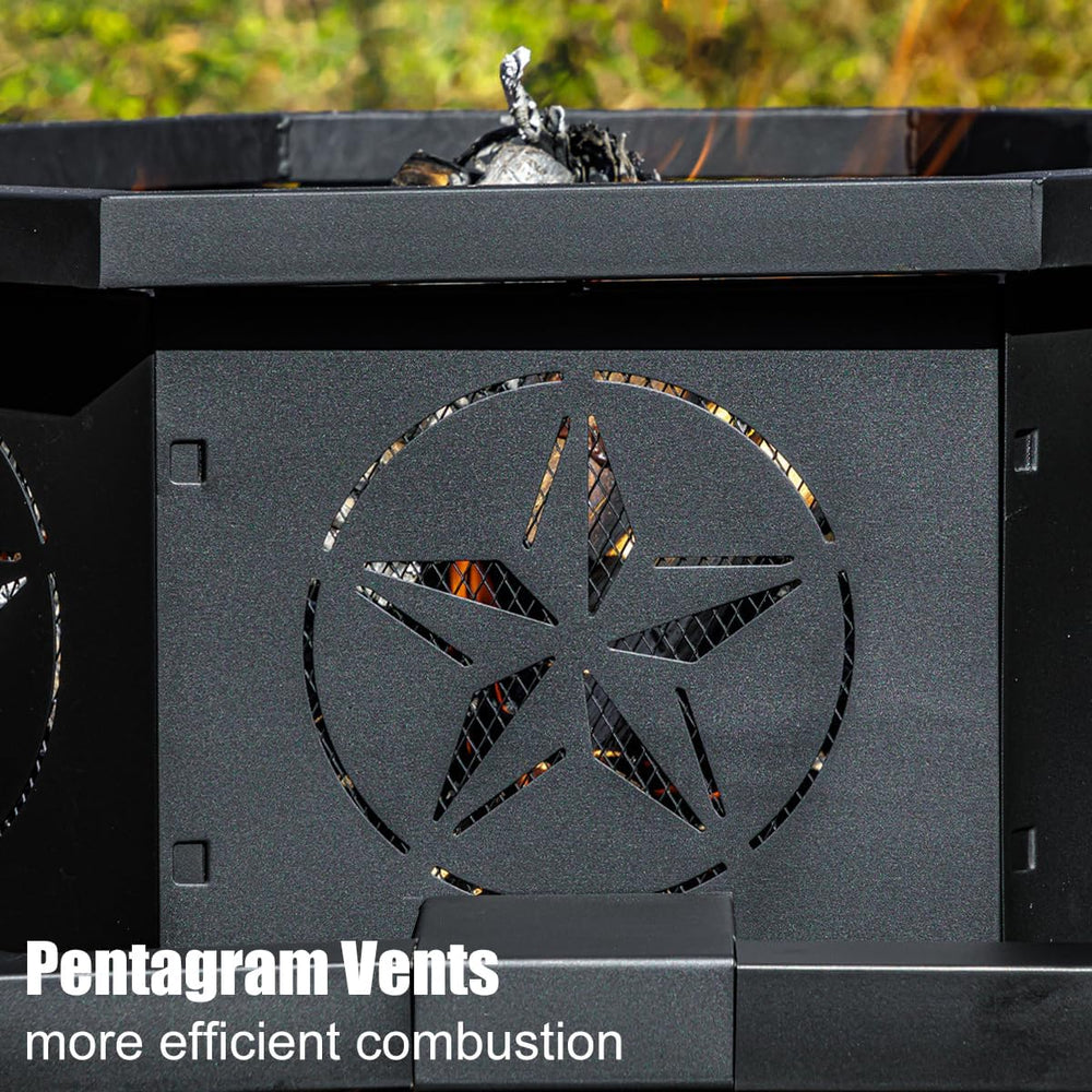 Verdeluxe Outdoor Octagonal Fire Pit 35 Inch Wood Burning Black