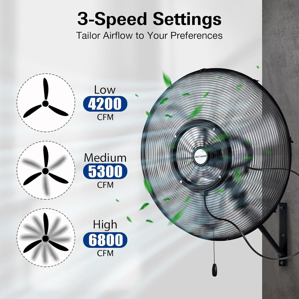 BILT HARD 24" Outdoor Misting Wall Fan, 3-Speed Patio Fans for Outside, ...