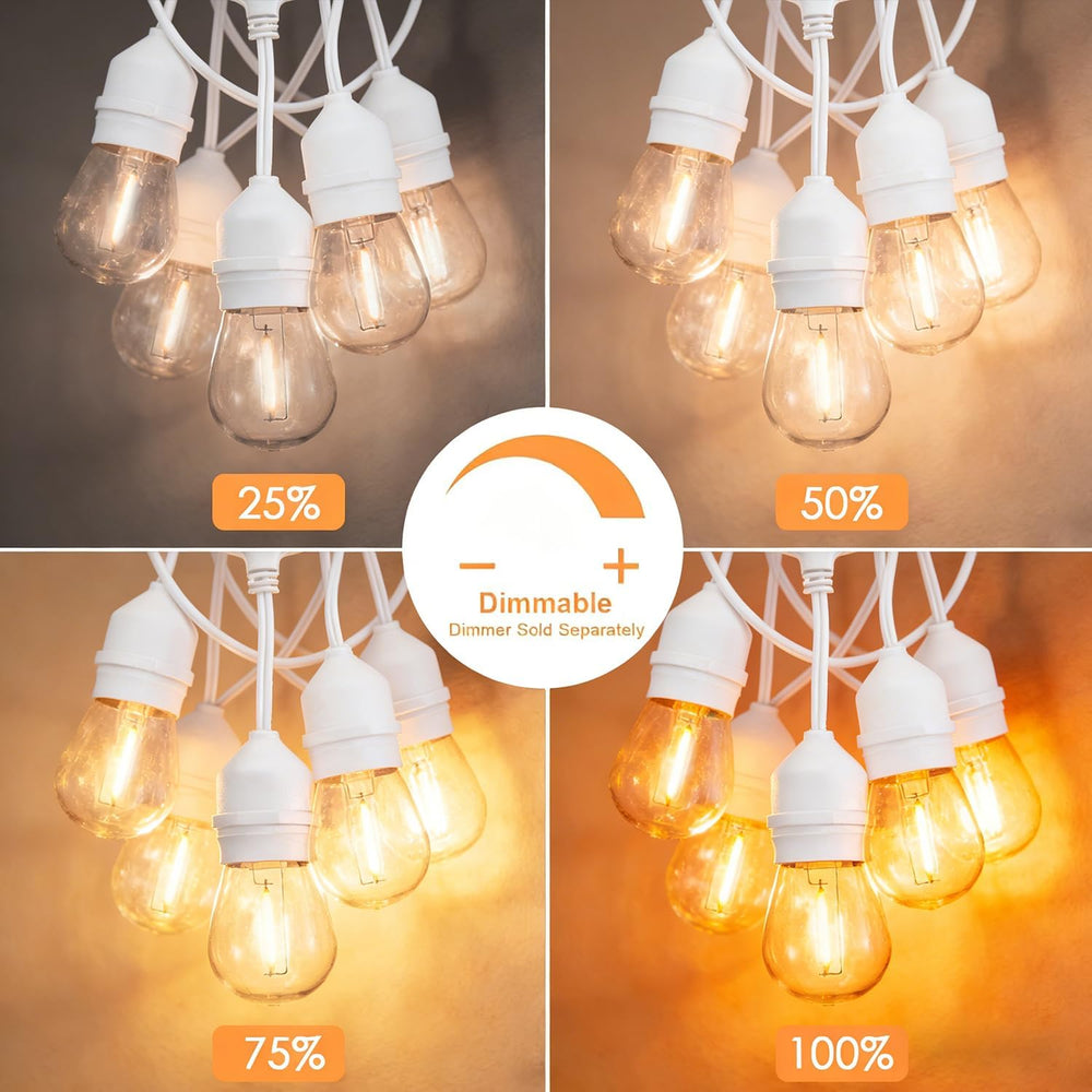 SUNTHIN 105FT White Outdoor String Lights, 34 1W LED Bulbs