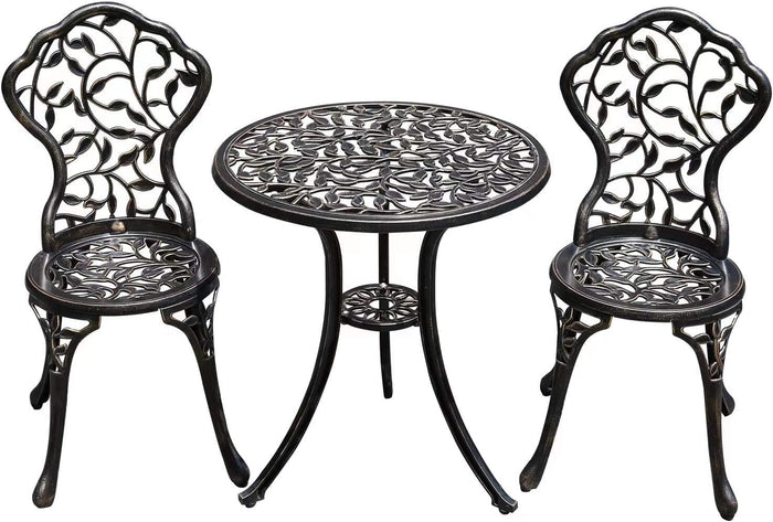 YKSY&YKSY Patio Bistro Set.Rust-Resistant Cast Aluminum Bistro Table Set with Umbrella Hole for Backyard (Leaf DESIGNCOPPER)
