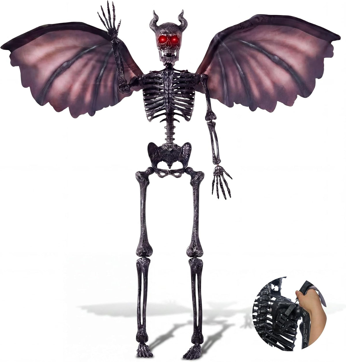 JOYIN 5FT Halloween Devil Skeleton Decor, Posable Life Size Skeleton, Full Body Realistic Bone with Movable Joint, Giant Skeletons Halloween Decorations for Haunted House Prop, Spooky Party Decor
