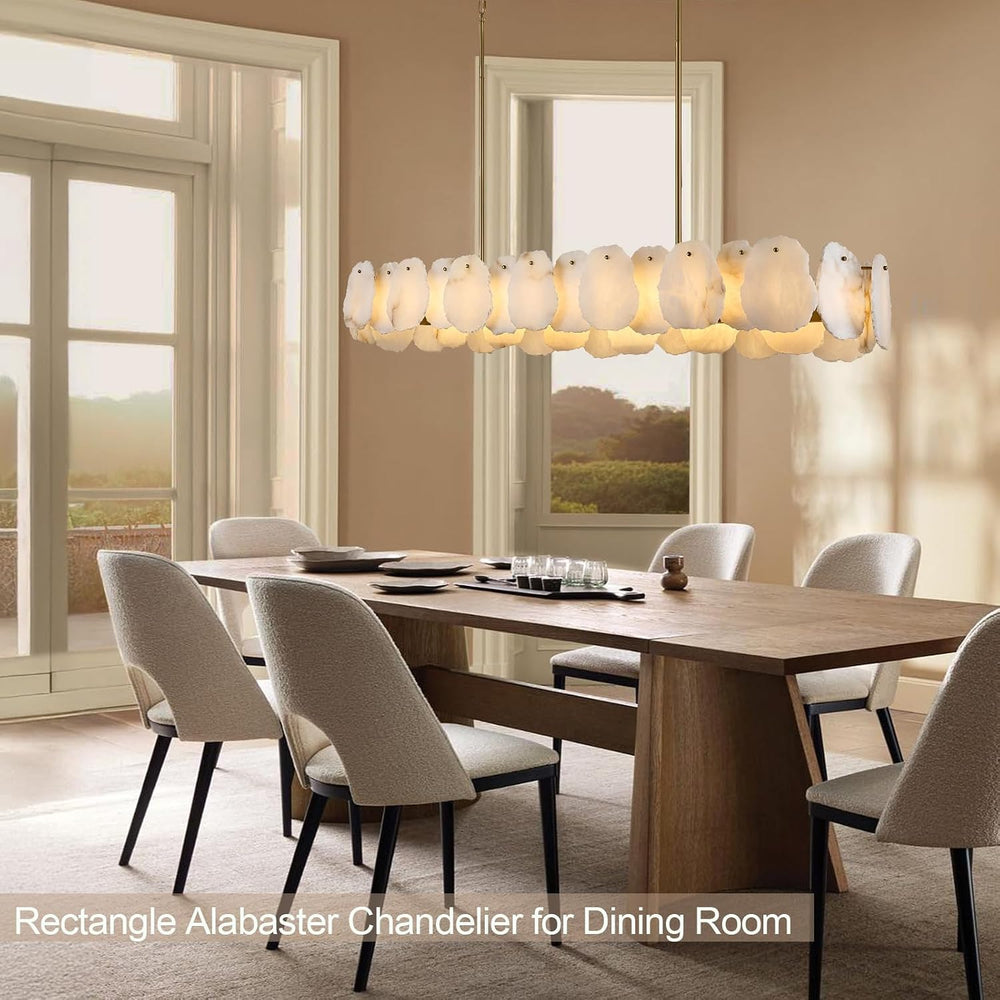 Alabaster Chandelier, 58 Inch Modern Rectangular Chandelier for Dining Room, ...