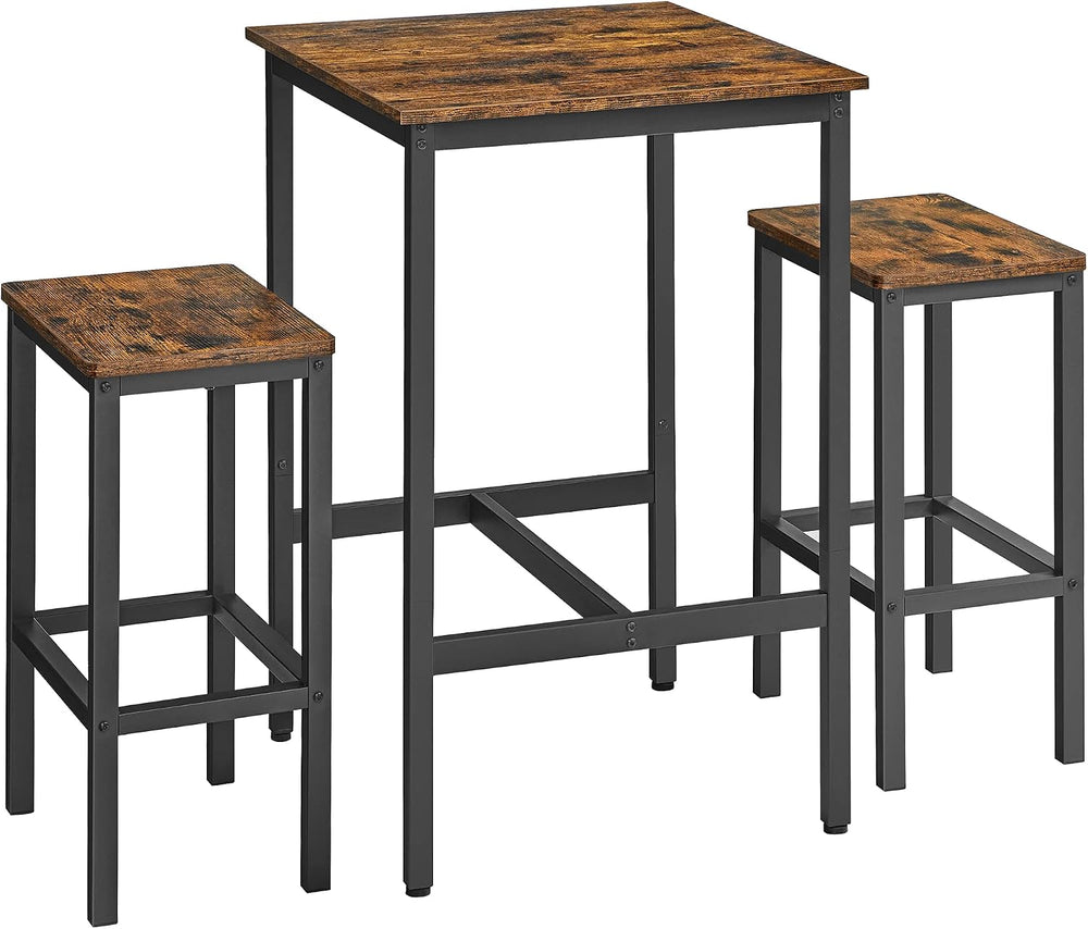 VASAGLE Bar Table and Chairs Set, Square Table with 2 Stools, Dining Pub Set ...
