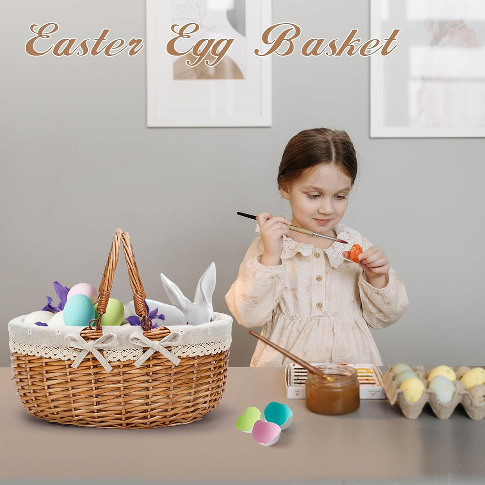 Good GAIN Wicker Picnic Basket w/Fold Handles,Willow Empty Baskets,Cream