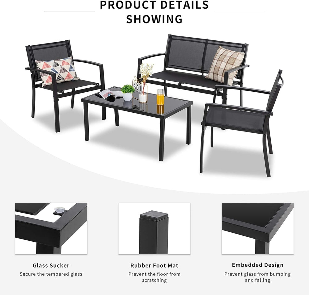 Shintenchi 4 Pieces Patio Furniture Set All Weather Textile Fabric Outdoor Co...