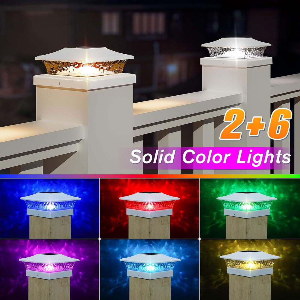 APONUO Solar Post Cap Lights with 8 RGB Solid Colors & Multicolor Flow - ...