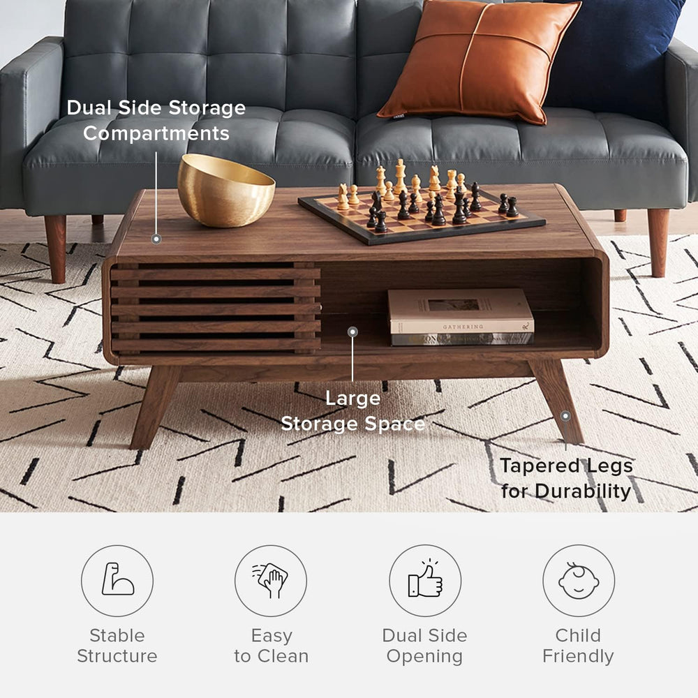 mopio Ensley Dual-Side Storage Coffee Table – Mid Century Modern Fluted Wood ...