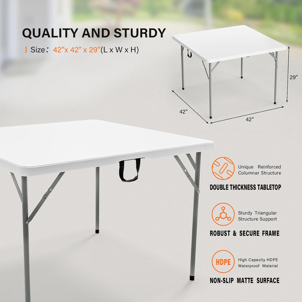 VINGLI 42" Fold in Half Square Table, Bi-Folding Commercial Portable Pla...