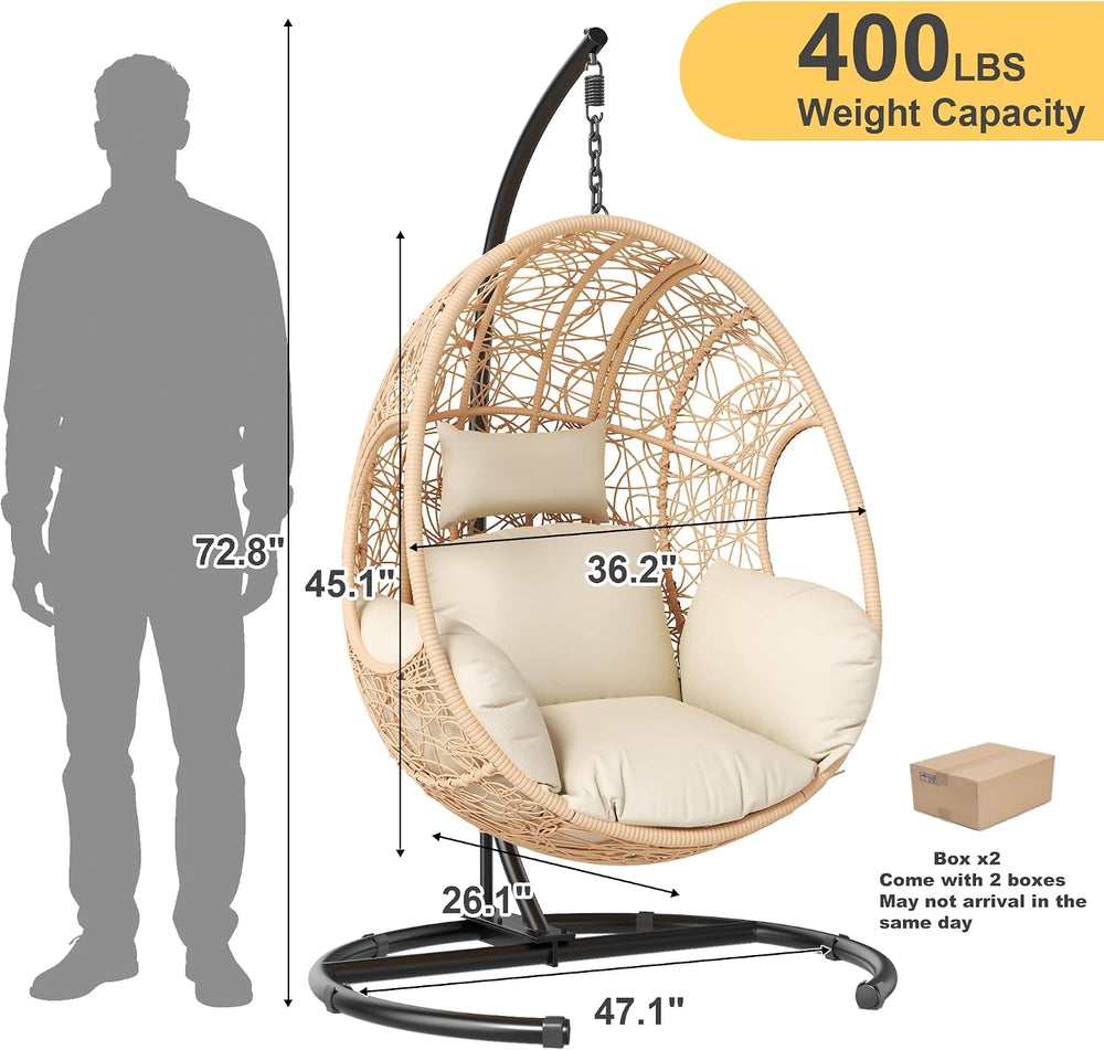 Oversized Hanging Egg Chair Outdoor Indoor, Wicker Swing Egg Chair with Stand...