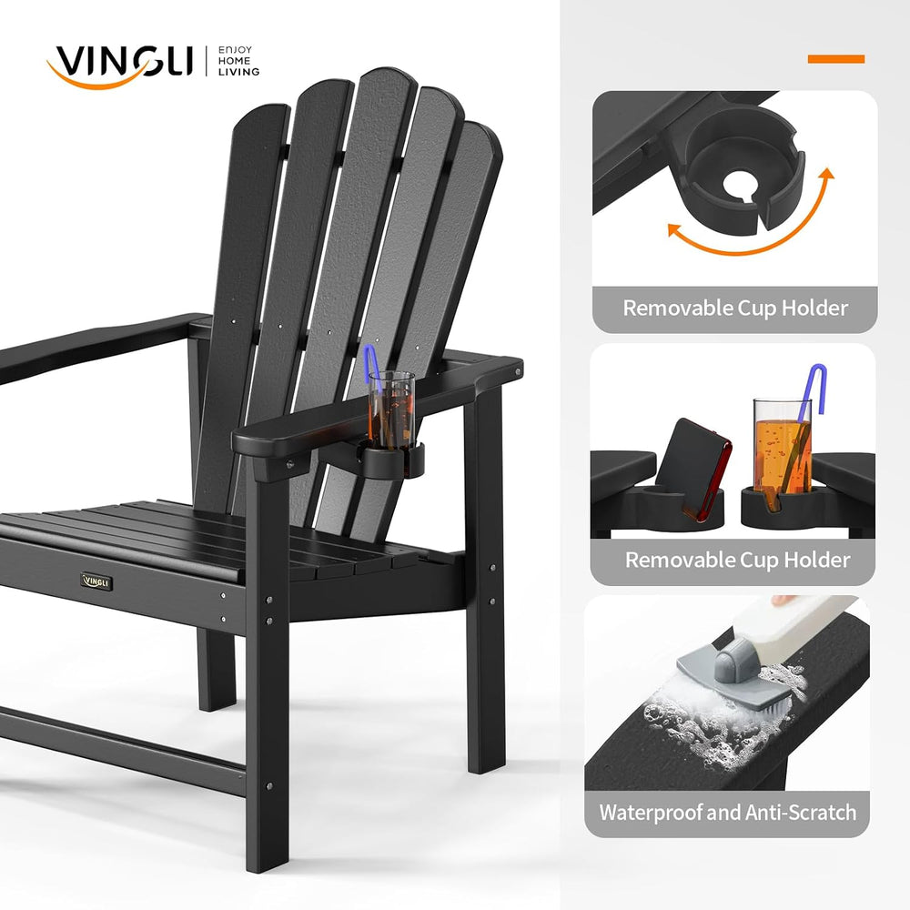VINGLI Plastic Folding Adirondack Chair with Cup Holder, 100% Recyclable HDPE...