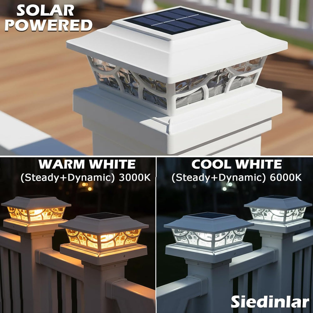 SIEDiNLAR Solar Post Lights Outdoor 4 Modes, 6 Pack White, Warm/Cool White