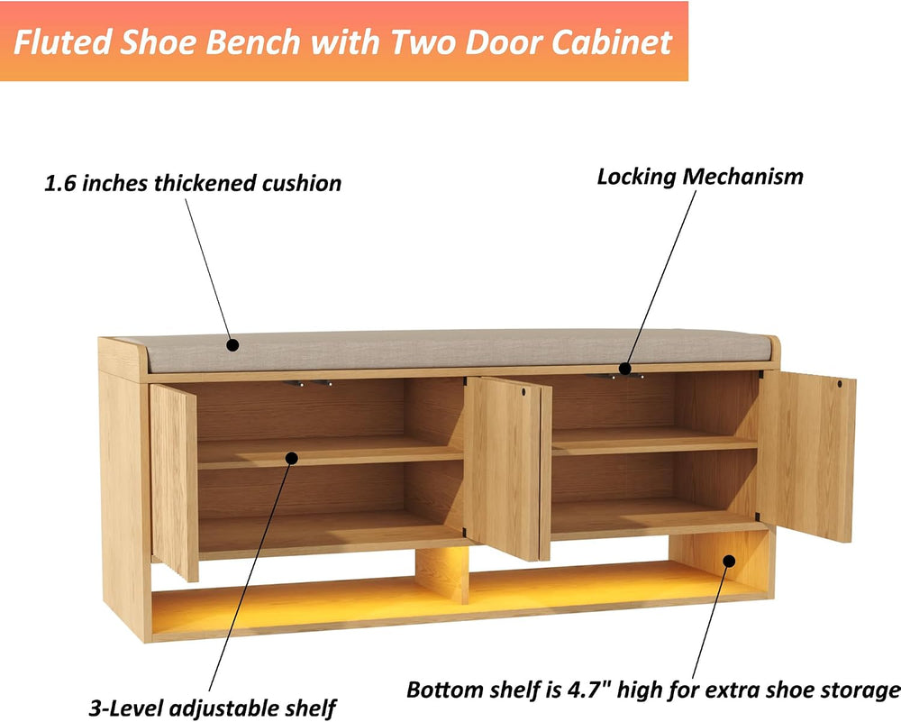 HOMEFORT 47.2" Fluted Shoe Storage Bench, Entryway Bench with Linen Seat...