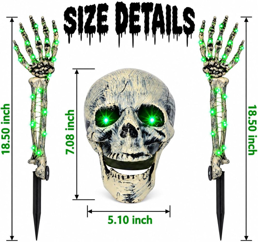 Halloween Skeleton Decorations Outdoor, Light Up Skull Head & Skeleton Ha...