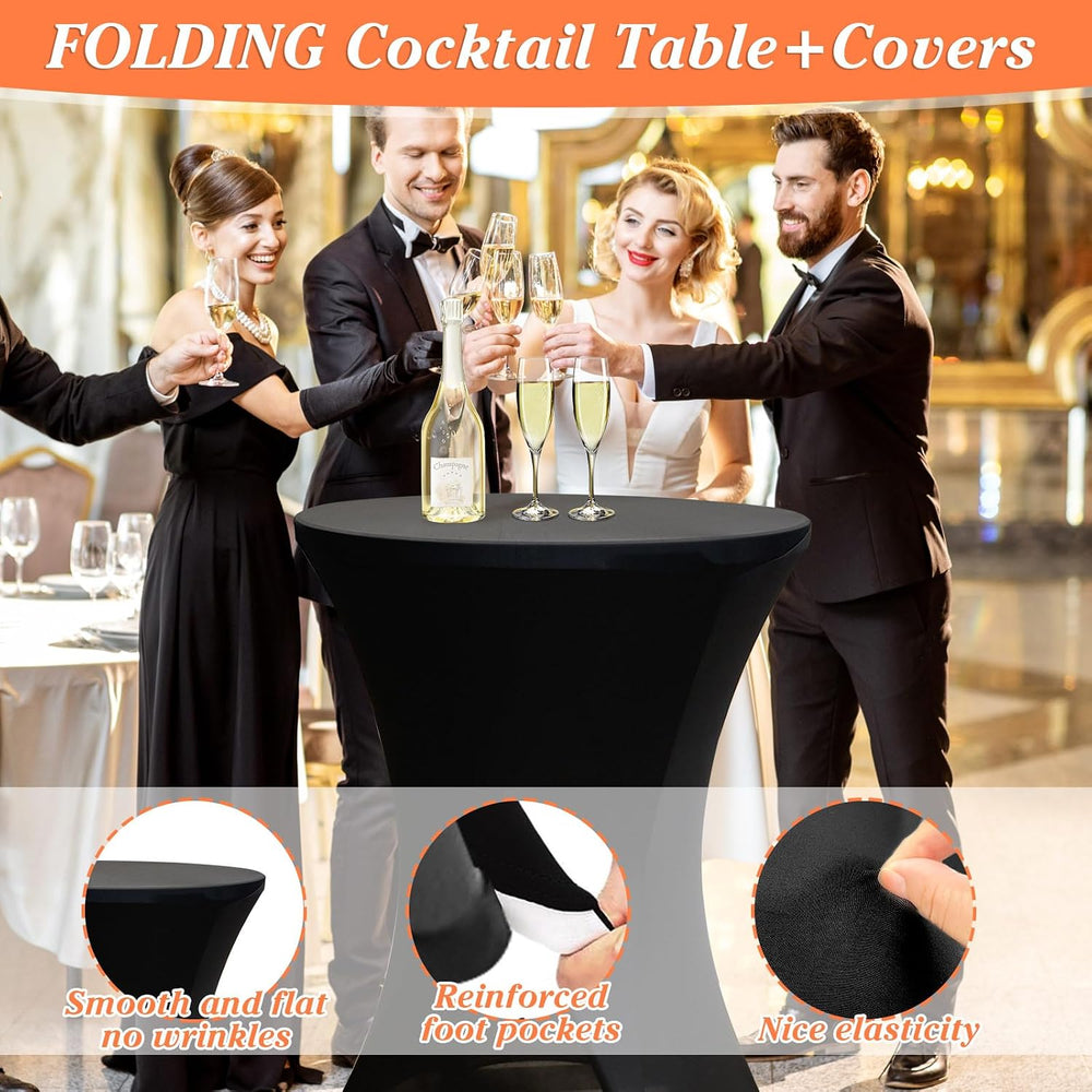 2 Pack 32in Round Folding Cocktail Tables with Black Covers