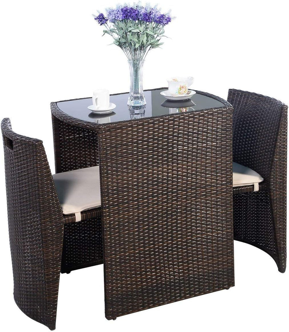 GIANTEX 3 PCS Cushioned Outdoor Wicker Patio Set Convention Bistro Set Garden...