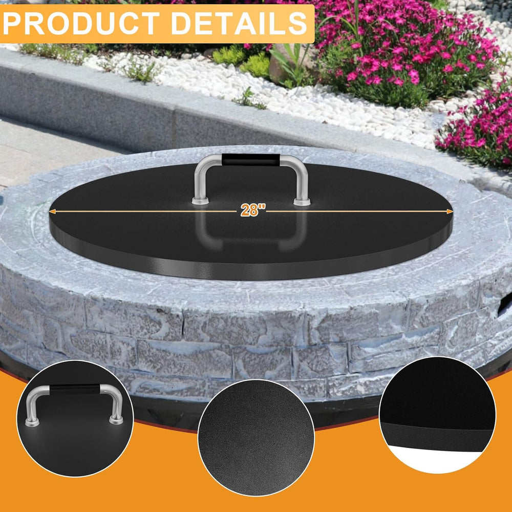 28 inch Fire Pit Round Metal Cover for Outdoor Built-in Stone Fire Pit