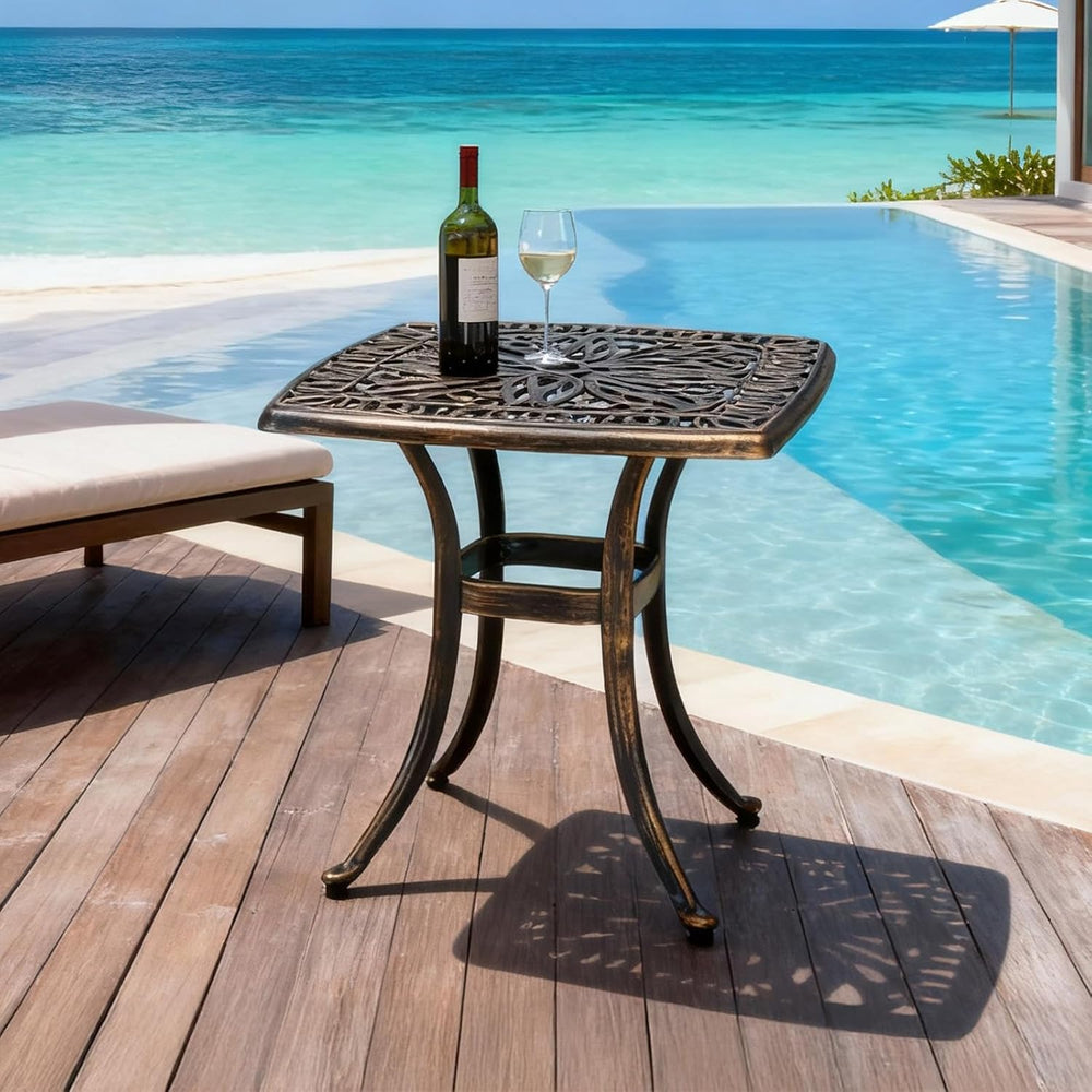 VINGLI 21” Outdoor Side Table, Cast Aluminum All-Weather Patio Side Table Sma...