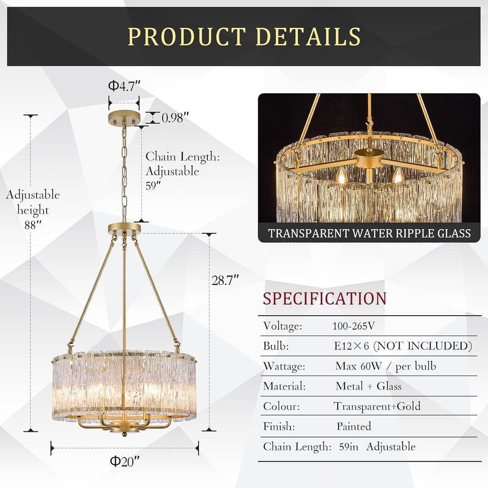 CATINER Modern 20" Crystal Glass Chandelier 6-Light Gold Chandeliers
