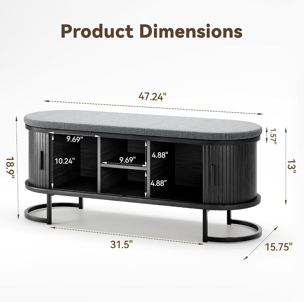 Decofy Shoe Storage Bench with Cushion and Sliding Doors, 47.2 Inch Shoe Benc...