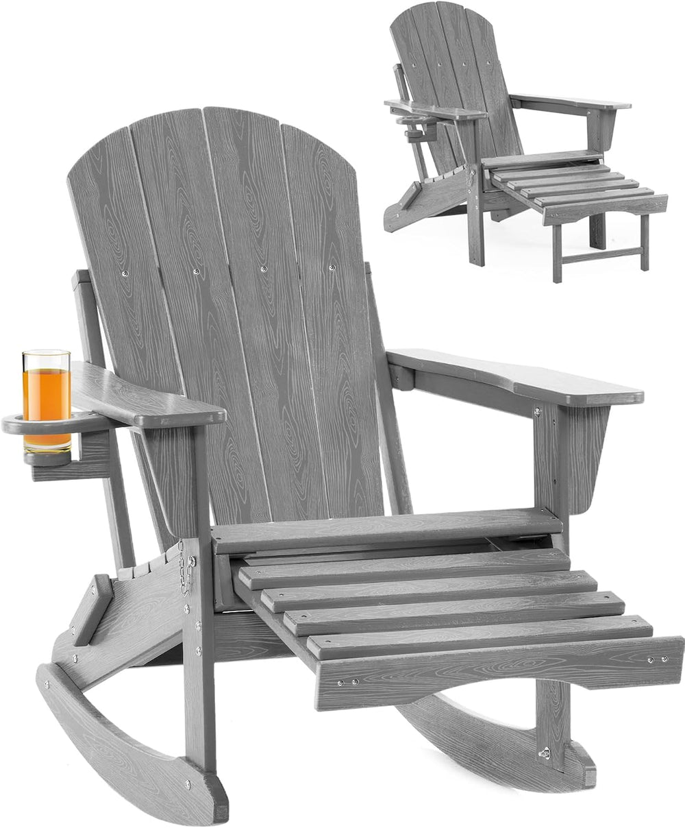 Folding Adirondack Rocking Chair with Footrest, HDPE Adirondack 4-in-1 Multif...