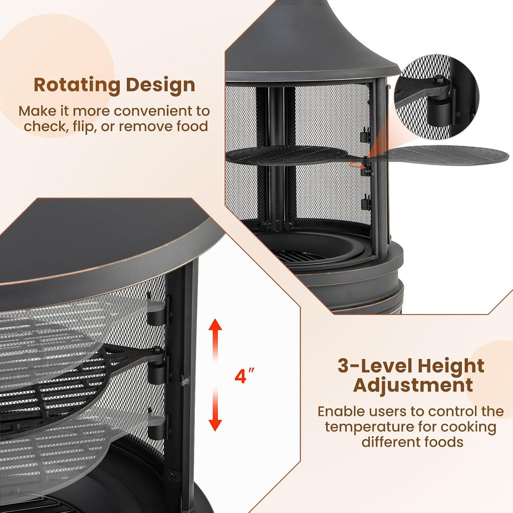 Giantex 2 in 1 Outdoor Fire Pit with Grill, 30 Inch Metal Chiminea, Wood Burn...