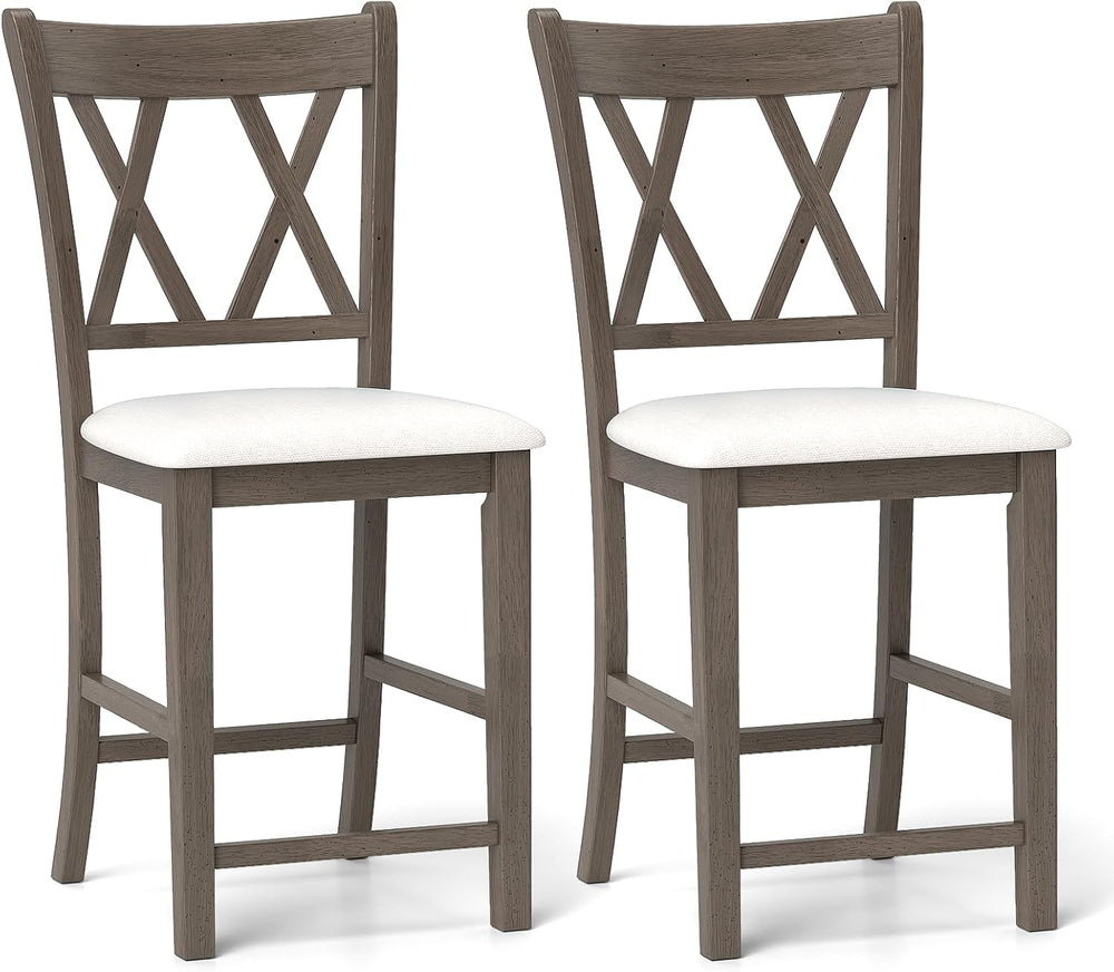 Giantex Wood Bar Stools Set of 2, 24" Counter Height Bar Stools w/Cross ...
