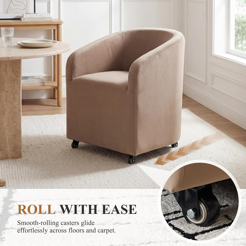 CIMOTA Velvet Khaki Barrel Dining Chairs with Wheels, Set of 4 — Modern Uphol...