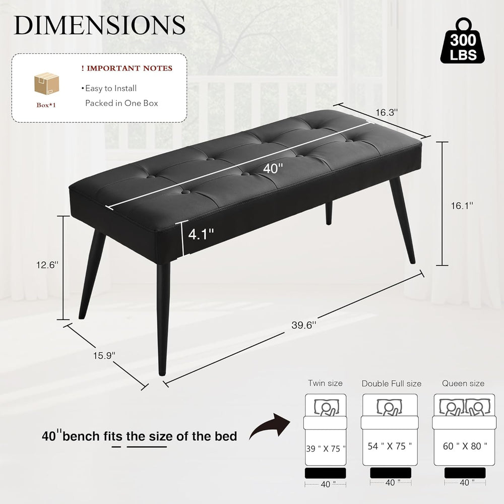 LOULENS Faux Leather Entryway Bench, Modern Upholstered Bench, Matte Black