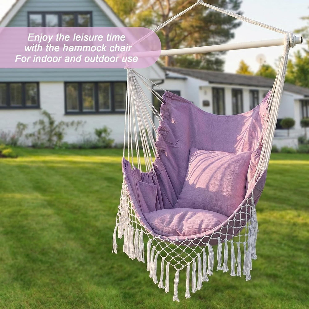 Hammock Chair, Hanging Rope Swing Seat with 2 Cushions,Macrame Hanging Chair ...