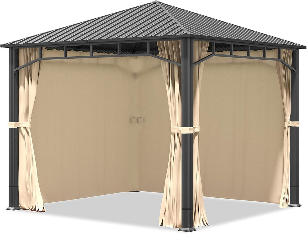 TOOLPORT 10x10 ft Hardtop Gazebo Steel Roof, Champagne